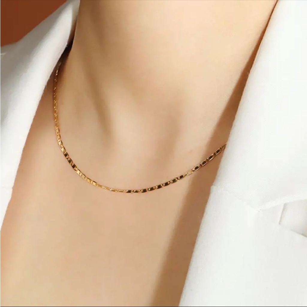 Elegant Gold Necklace 1pc Italian 2mm Flat 18k Gold Plated Punk Necklace Chain